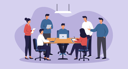Professional team collaborating in a modern office meeting, discussing business strategies and planning projects. Ideal for corporate, teamwork, and startup concepts.