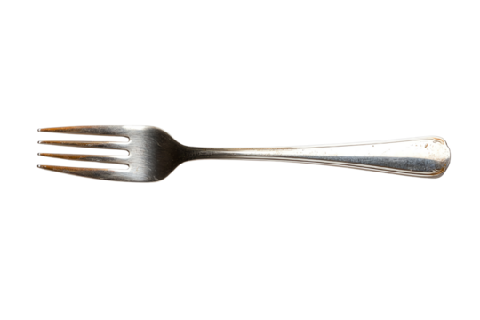 Silver fork on a white isolated background, perfect for culinary themes and dining settings.