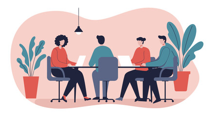 Diverse team collaborates on laptops in a modern office meeting. Perfect for business, teamwork, corporate strategy, and professional development concepts.