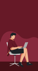 A young man works remotely on his laptop, embodying modern productivity, online learning, and flexible lifestyle concepts against a clean background.