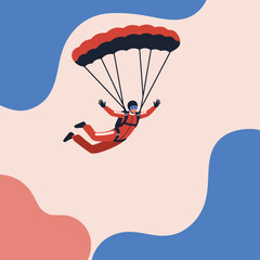 Adventurous person parachuting, showcasing the thrill and freedom of extreme sports against an abstract sky. Ideal for lifestyle and travel.