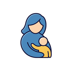 Mother holding baby icon, blue and yellow