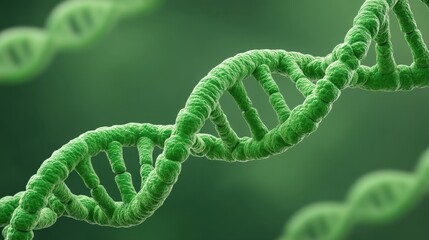 Green DNA double helix structure illustrating genetic science, biotechnology, and the foundation of life in a vivid biological background.