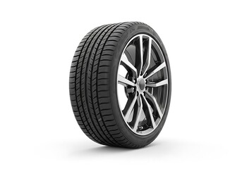 A close-up of a modern car tire and wheel, showcasing a sleek design with dark gray accents.