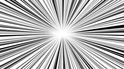 Explosive Burst of Lines Radiating from a Central Point Creating a Dynamic Visual Effect on a Monochromatic Background
