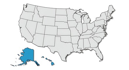 Fototapeta premium Map of the United States Highlighting Alaska and Hawaii on White Background