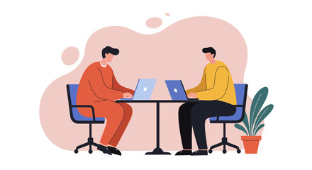 Two people working on laptops at a table, representing collaboration, productivity, and modern business. Ideal for remote work, teamwork, and office concepts.