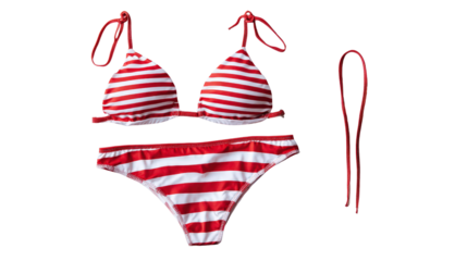 Flat lay of classic striped bikini background isolated on a Transparent background, PNG file.