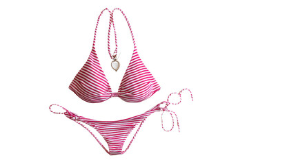 Flat lay of classic striped bikini background isolated on a Transparent background, PNG file.