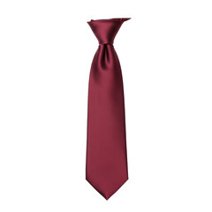 Elegant maroon tie with a subtle sheen, knotted and ready for formal wear, isolated on white background