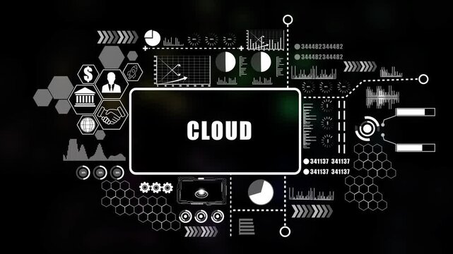  CLUD Concept with Modern Technology, Data Analytics and Futuristic Business Graphics. Asymptotic smart data analytic. .4K animation