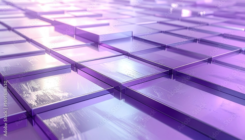 Wall mural a vibrant array of overlapping, glossy purple squares creates a captivating visual effect.
