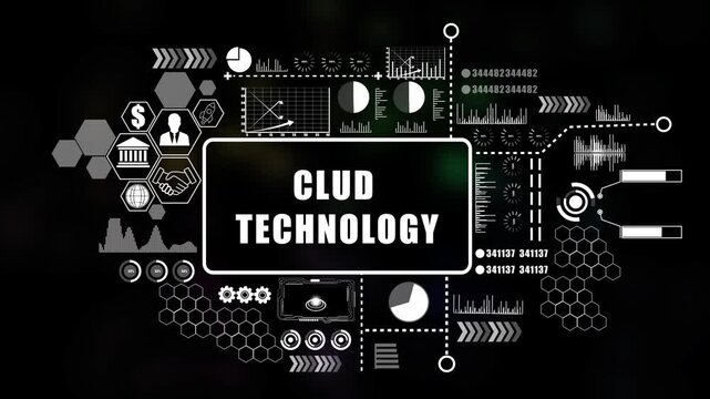  CLUD technology Concept with Modern Technology, Data Analytics and Futuristic Business Graphics. Asymptotic smart data analytic. .4K animation