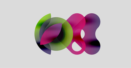 Abstract colorful shapes overlap, creating vibrant visual composition. Soft gradients suggest fluidity, depth. Minimalist design.