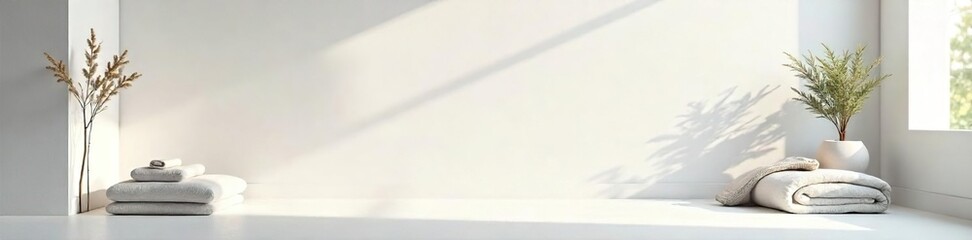 Serene Minimalist Retreat Peaceful White Background Scene for Wellness, Spa, and Meditation