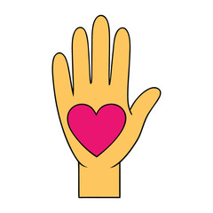 Obraz premium A touching coloring page of a hand with a heart drawn in its palm, symbolizing love, care, and kindness—perfect for expressing warmth and compassion creatively. 