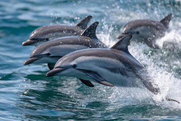 Dolphins leaping above the water.