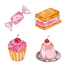 Watercolor Coquette Pink Dessert Collection 01