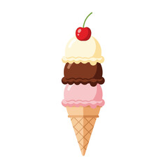 Colorful Ice Cream Cone with Cherry Topping Illustration