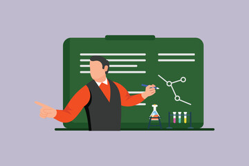 Teacher teaching chemistry subject. School Subject Concept. Colored flat vector illustration isolated