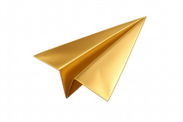 Gold paper plane soaring against transparent backdrop, representing business success, ambition, and innovative breakthrough