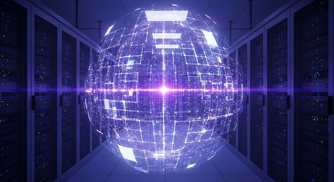 Futuristic Data Sphere in Server Room. - Powered by Adobe