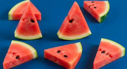 Sliced Watermelon on Blue Background