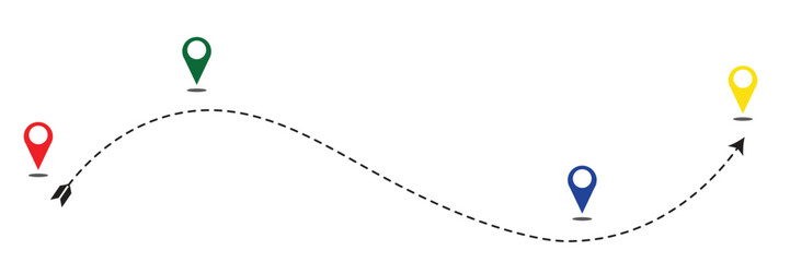 Dynamic Dotted Path with Colorful Location Pin Markers Vector Illustration - GPS Navigation, Journey Route, Travel Destination, Progress Timeline, Directional Map Pointer Concept