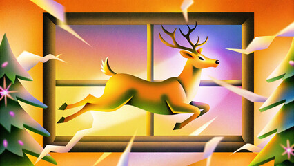 A vector illustration of a wild stag with large antlers is a beautiful silhouette for a winter or Christmas nature scene