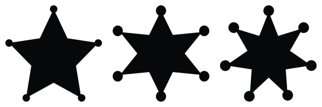 Sherif star icon. Classic Sheriff Star Badge Silhouettes Vector Set - Law Enforcement Authority Icons, Wild West Emblems, Security Symbols & Gold Metal Badges Collection