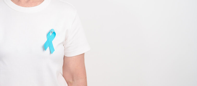 Elderly with blue Ribbon for Prostate Cancer Awareness month, April Child Abuse Prevention, National Bullying, September Addiction Recovery, May Chronic Fatigue Syndrome and January Human Trafficking