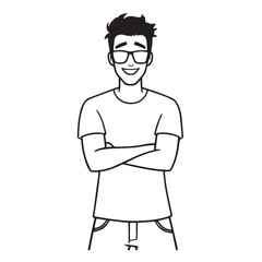 Handsome Man Black and White Illustration Vector Image Male Portrait Fashion Sketch Line Art Design	