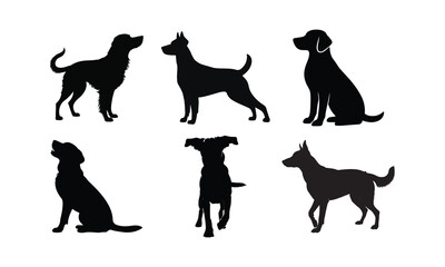 Dog silhouettes vector illustration set of dogs in black outline design