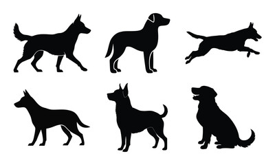 Dog silhouettes vector illustration set of dogs in black outline design