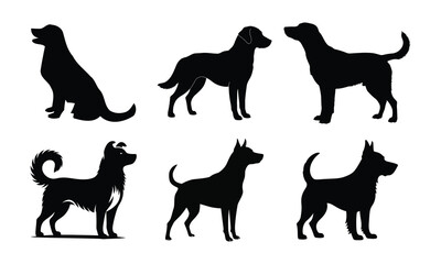 Dog silhouettes vector illustration set of dogs in black outline design