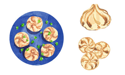 Watercolor Khinkali Elements