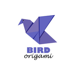 Purple Origami Bird Illustration in Geometric Paper Fold Style
