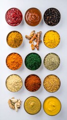 Colorful spices and sauces in bowls