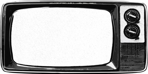 Retro television set with blank screen and analog dials in a graphic illustration style
