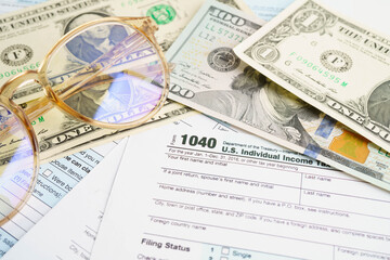 Tax form 1040 U.S. Individual Income Tax Return, business finance concept.