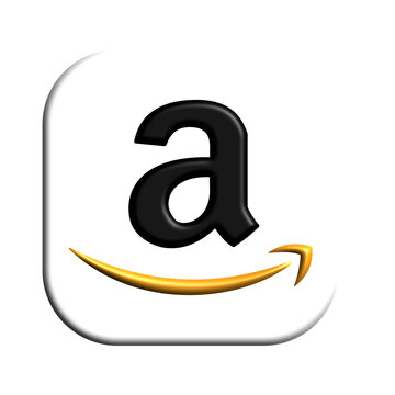 amazon 3d logo with shadow. amazon 3d icon with glossy effect. amazon button design.