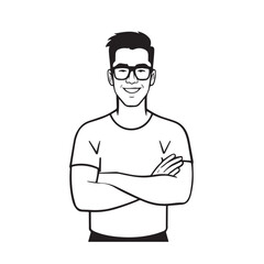 Handsome Man Black and White Illustration Vector Image Male Portrait Fashion Sketch Line Art Design	
