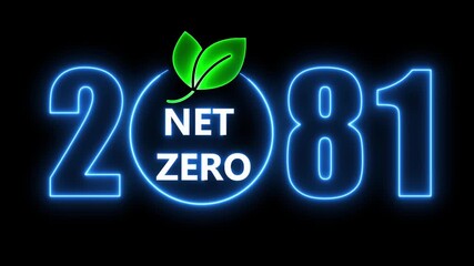 Animated 2081 net zero neon sign on black background for environmental concepts