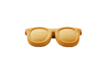 Sunglasses-shaped shortbread cookie with rounded lenses and subtle golden-brown edges
