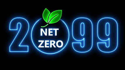 Glowing neon animation with net zero goal and 2088 target date for sustainability