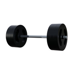 Minimalist 3D render of a black barbell with symmetrical weight plates.