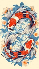 Eternal Flow - Koi Harmony in Japanese Vector Elegance