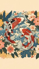 Eternal Flow - Koi Harmony in Japanese Vector Elegance