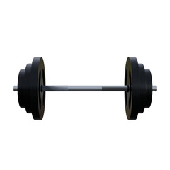 Minimalist 3D render of a black barbell with symmetrical weight plates.