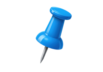 Glossy Blue Push Pin Angled with Metallic Silver Pointed Tip.